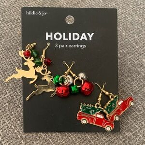 Hildie & Jo Christmas Holiday Earrings Set of 3 Reindeer Ornaments Trees